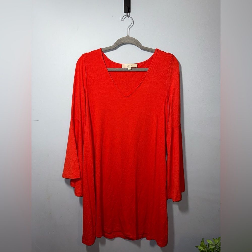 LOFT Women’s Poppy red swing flared sleeve dress size Small EUC